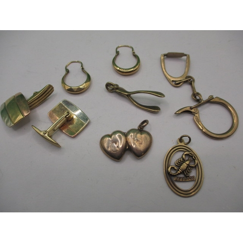 75 - A parcel of 9ct gold items, approx. gross parcel weight 17.1g and a yellow metal locket, all in used... 