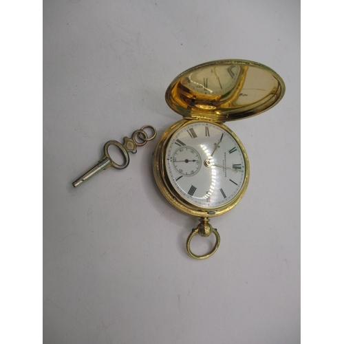 95 - An 18ct gold cased hunter pocket watch, the white enamel dial marked Thompson & Vine, London, in cur... 