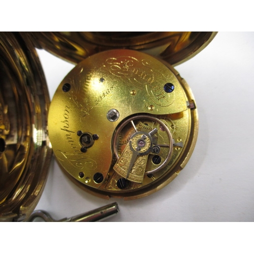 95 - An 18ct gold cased hunter pocket watch, the white enamel dial marked Thompson & Vine, London, in cur... 