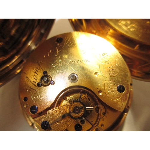 95 - An 18ct gold cased hunter pocket watch, the white enamel dial marked Thompson & Vine, London, in cur... 