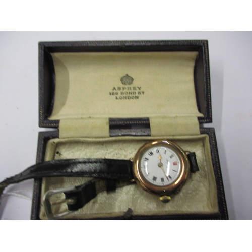 106 - A 1920s 9ct gold Asprey ladies wrist watch, in current working order, having general use-related mar... 