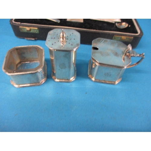 159 - A boxed Art Deco sterling silver 3 piece cruet set, close matching spoons, approx. parcel silver wei... 