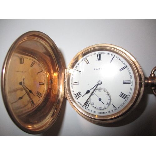 96 - A vintage ELGIN 9ct gold full hunter pocket watch, in current working order, vacant case and  no den... 