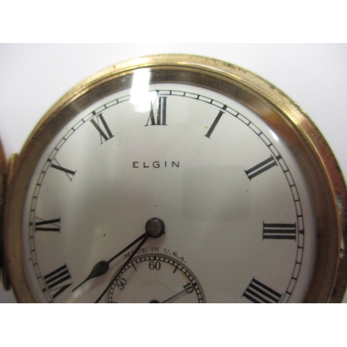 96 - A vintage ELGIN 9ct gold full hunter pocket watch, in current working order, vacant case and  no den... 