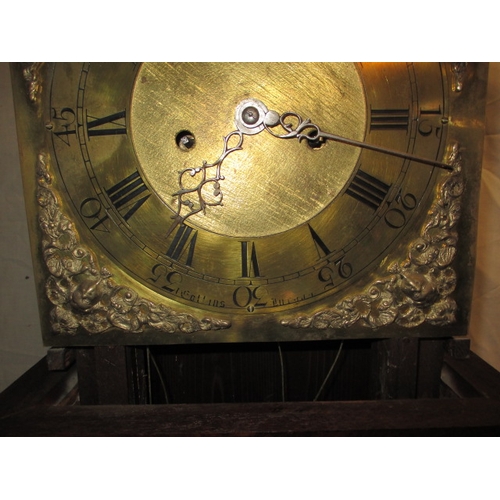 338 - An antique burr walnut longcase clock, with brass dial and striking on a bell, approx. height 194cm ... 