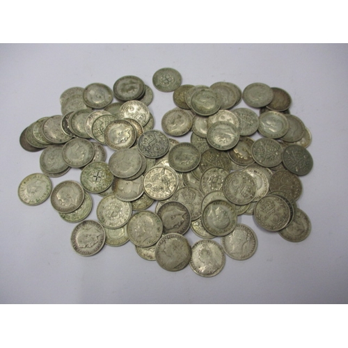 177 - A parcel of pre-decimal silver and part-silver 3d coins, all in circulated condition, approx. gross ... 