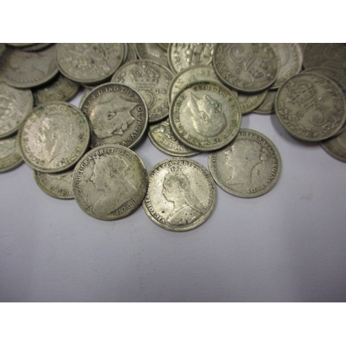 177 - A parcel of pre-decimal silver and part-silver 3d coins, all in circulated condition, approx. gross ... 