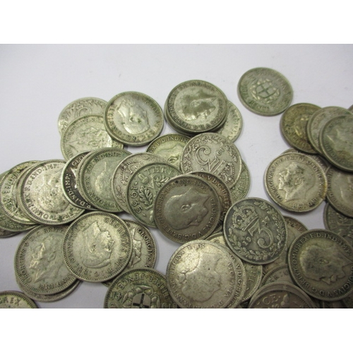 177 - A parcel of pre-decimal silver and part-silver 3d coins, all in circulated condition, approx. gross ... 