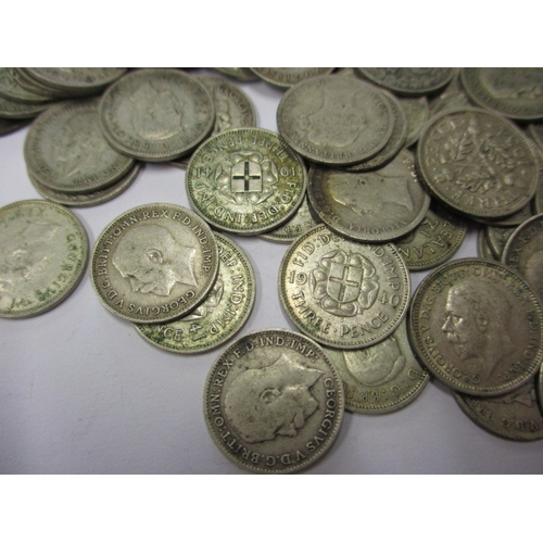 177 - A parcel of pre-decimal silver and part-silver 3d coins, all in circulated condition, approx. gross ... 