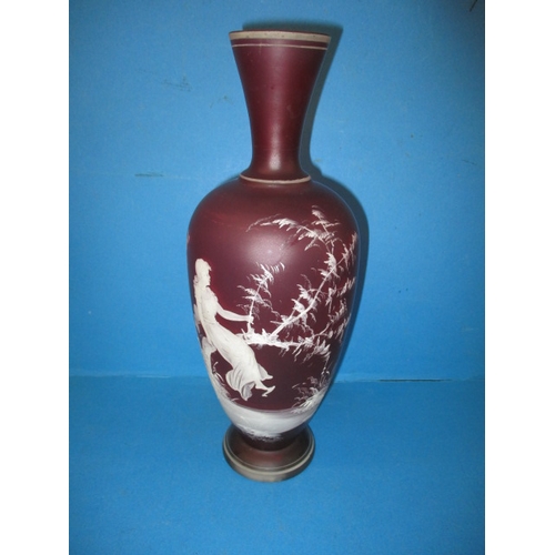 276 - A vintage cameo glass vase, approx. height 31cm, having a small chip to top rim