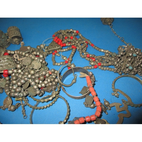 136 - A parcel of vintage ‘Persian’ white metal costume jewellery, all in used condition with some damages