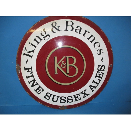 376 - A genuine vintage enamel advertising sign for King & Barnes fine Sussex ales, approx. diameter 46cm,... 