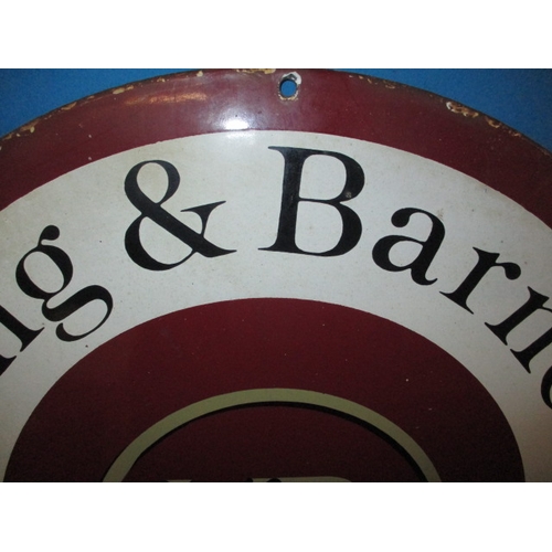 376 - A genuine vintage enamel advertising sign for King & Barnes fine Sussex ales, approx. diameter 46cm,... 