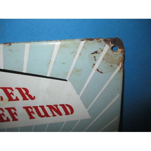 377 - A genuine vintage enamel advertising sign for the Cancer Relief Fund, approx. size 25x20cm having mi... 