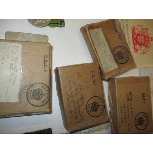 307 - Small parcel of original WW2 British military medals, empty boxes of issue and entitlement slips, al... 