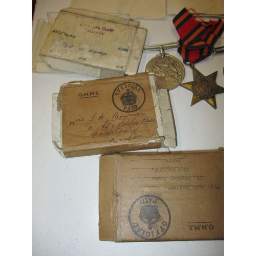 307 - Small parcel of original WW2 British military medals, empty boxes of issue and entitlement slips, al... 