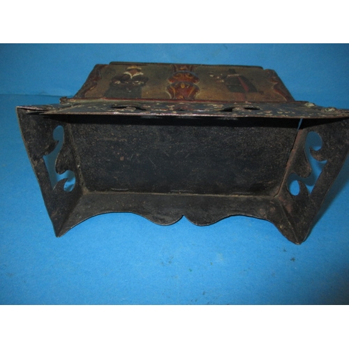 267 - A small armada style money box, with working lock, approx. size W, 17cm H, 12cm D, 10cm, having gene... 