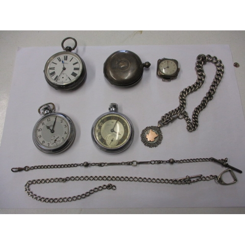 125 - A parcel of pocket watches and Albert chains, most silver, chains all marked, in used condition and ... 