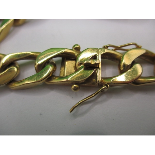 84 - An 18ct yellow gold identity bracelet, inscription obscured, so classed as damaged, approx. length 2... 