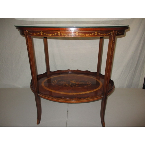 1 - A contemporary inlaid two tier lamp table, with protective loose glass top cover, approx. height 75c... 