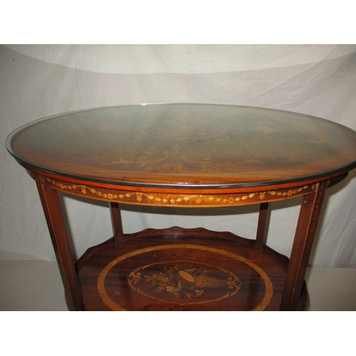 1 - A contemporary inlaid two tier lamp table, with protective loose glass top cover, approx. height 75c... 