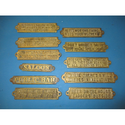 12 - A quantity of humorous cast brass door signs, approx. length of longest 25cm, all in good pre-owned ... 