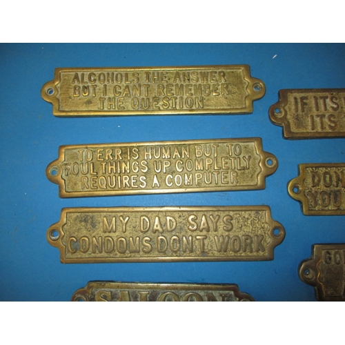 12 - A quantity of humorous cast brass door signs, approx. length of longest 25cm, all in good pre-owned ... 