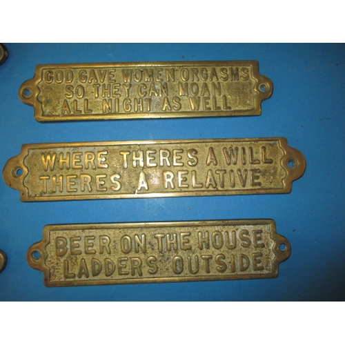 12 - A quantity of humorous cast brass door signs, approx. length of longest 25cm, all in good pre-owned ... 