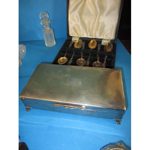 22 - A parcel of miscellanea, to include decanter labels, jars and a cigarette box, all in used condition