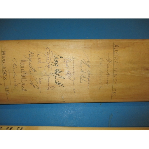 37 - Two signed full size cricket bats, 1985 Australian team and 2002 Nasser Hussain with various signatu... 