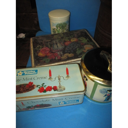 53 - A quantity of vintage tins, to include a hat box and pub tray, all in used condition