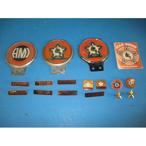 70 - A quantity of motorcycle proficiency badges, to include 5 star rider and instructor badges, all in u... 