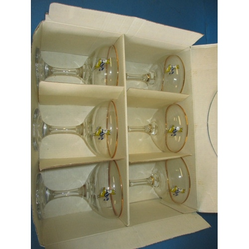 87 - A boxed set of 6 Babycham glasses, the glasses are unused, the box has minor age-related marks