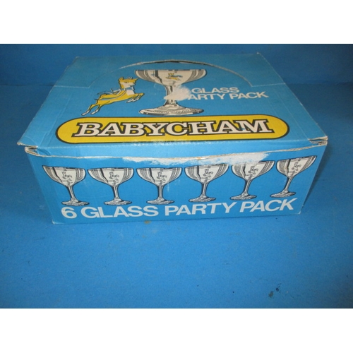 87 - A boxed set of 6 Babycham glasses, the glasses are unused, the box has minor age-related marks