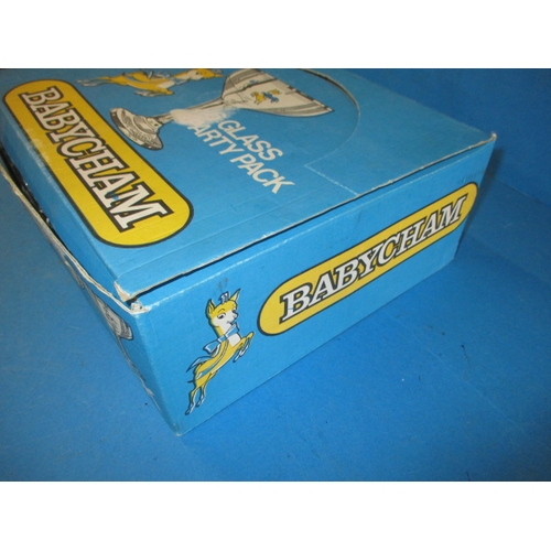 87 - A boxed set of 6 Babycham glasses, the glasses are unused, the box has minor age-related marks