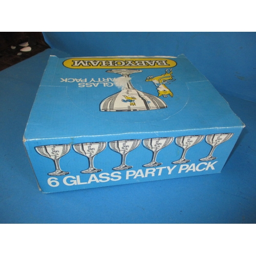 87 - A boxed set of 6 Babycham glasses, the glasses are unused, the box has minor age-related marks