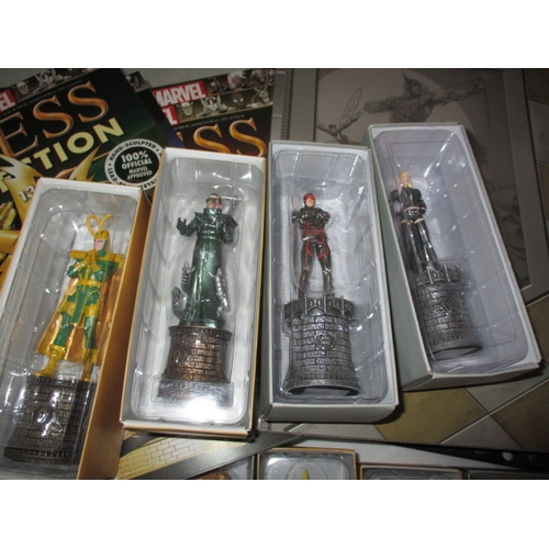 99 - Marvel Eaglemoss chess collection, to include 38 figures, magazines, folders and playing board, all ... 