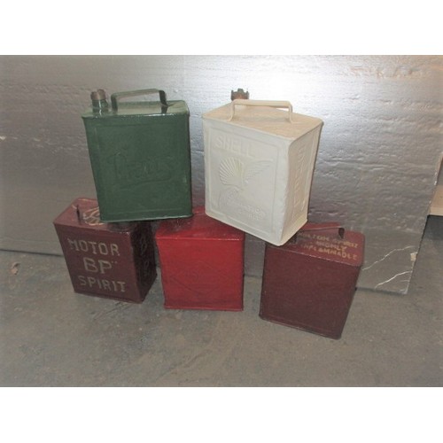 95 - 5 Vintage petrol cans, various makers, all having been repainted some time ago