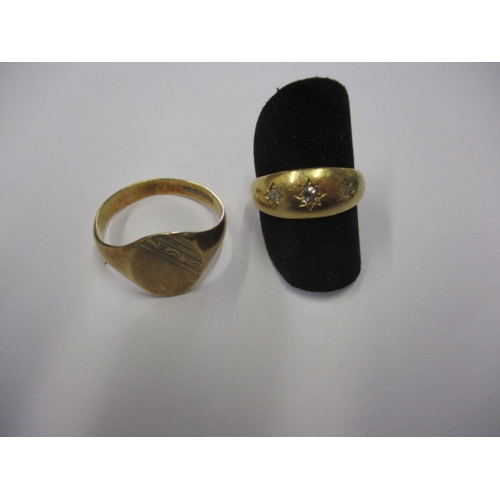 1 - A vintage 18ct yellow gold 3 stone diamond ring and a 9ct signet, approx. ring sizes ‘P & X’, approx... 