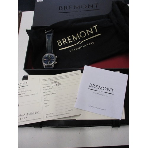 79 - A 2017 Bremont chronometer wrist watch, with box, papers, storage pouch and purchase receipt, not te... 