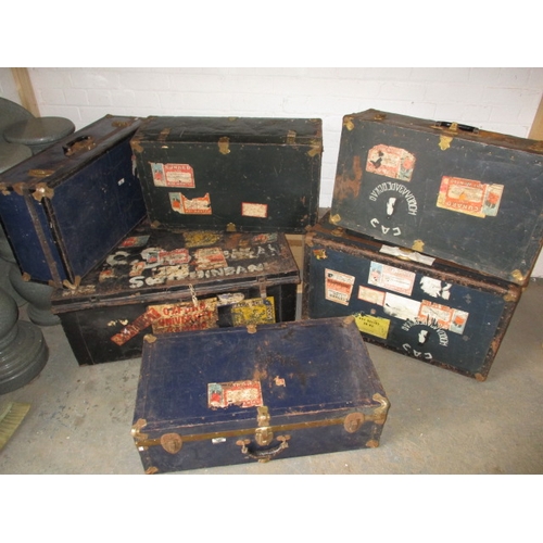 312 - A quantity of vintage travel trunks, with original genuine shipping labels to include Cunard example... 