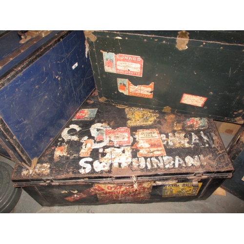 312 - A quantity of vintage travel trunks, with original genuine shipping labels to include Cunard example... 