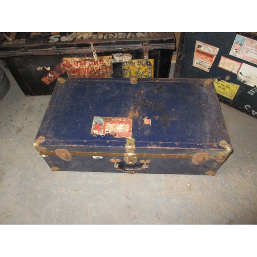 312 - A quantity of vintage travel trunks, with original genuine shipping labels to include Cunard example... 