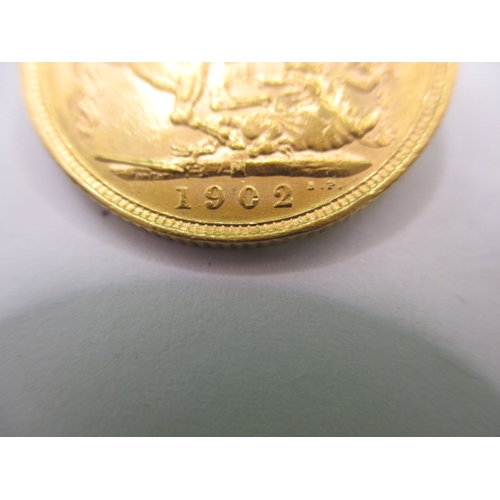 110 - An Edward VII full gold sovereign dated 1902, a circulated coin with fine definition of features