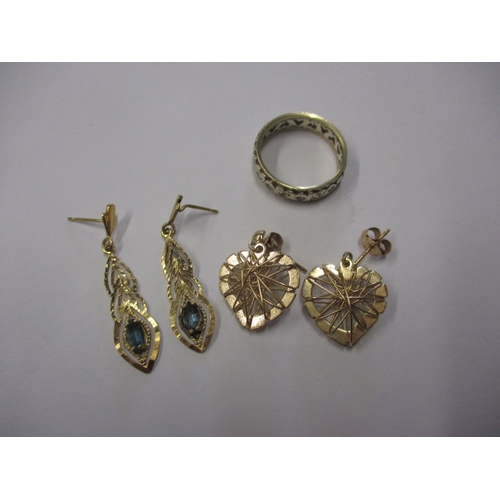 47 - 2 pairs of 9ct gold earrings and a yellow metal ring, approx. gross parcel weight 7.8g all in used c... 