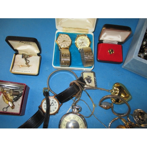 229 - A jewellery box with contents, to include costume jewellery and watches, all in used condition