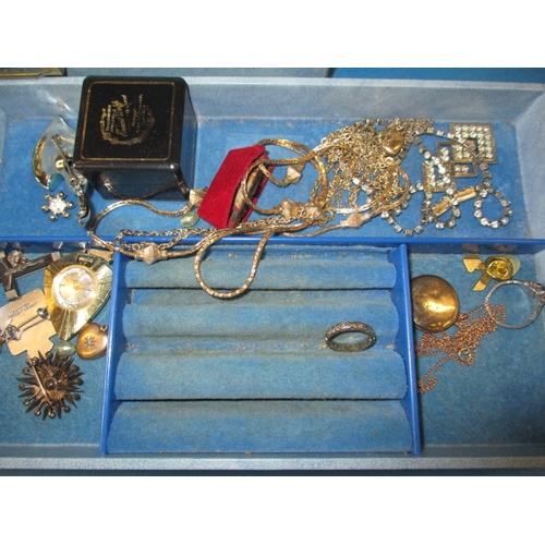 229 - A jewellery box with contents, to include costume jewellery and watches, all in used condition