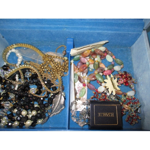 229 - A jewellery box with contents, to include costume jewellery and watches, all in used condition