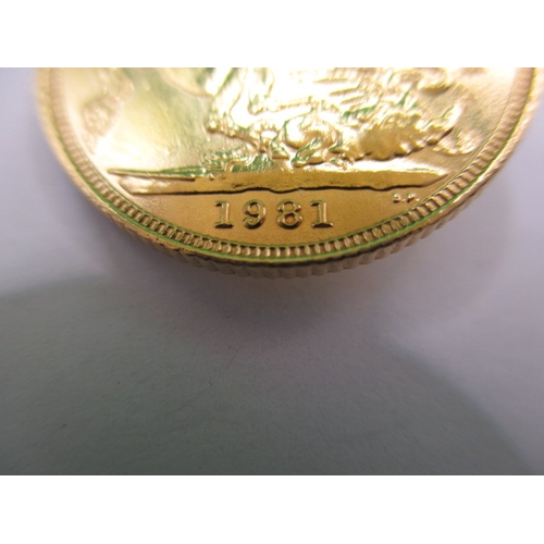 130 - An Elizabeth II  full gold sovereign dated 1981, an uncirculated coin with very fine definition of f... 