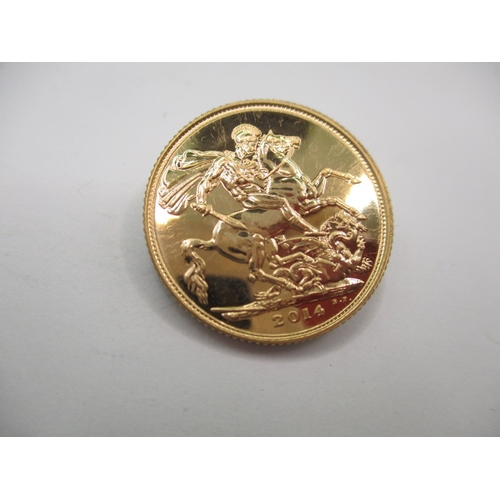 136 - An Elizabeth II  full gold sovereign dated 2014, an uncirculated coin with very fine definition of f... 